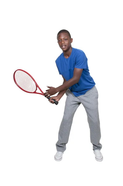Черный подросток Игры теннис — стоковое фото