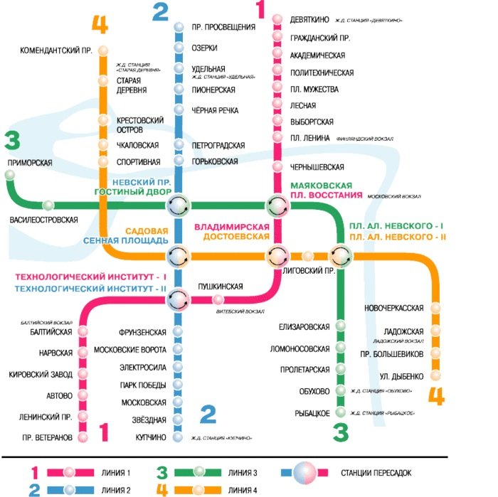 Метро Санкт Петербурга, карта схема линий метро