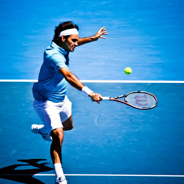 Мельбурн, Австралия - 25 января: Роджер Федерер в его победу над Ллейтон Хьюитт в 2010 Открытый чемпионат Австралии — стоковое фото
