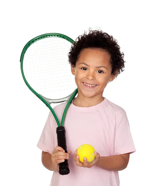 Счастливый ребенок Латинской с теннисной ракеткой — стоковое фото