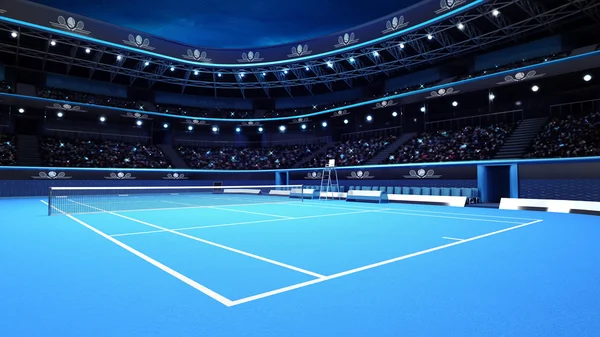 Весь Теннисный корт с точки зрения игрока — стоковое фото
